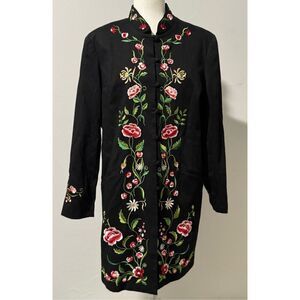 Víctor Casta Occasion floral Embroidered black long coat jacket button front L